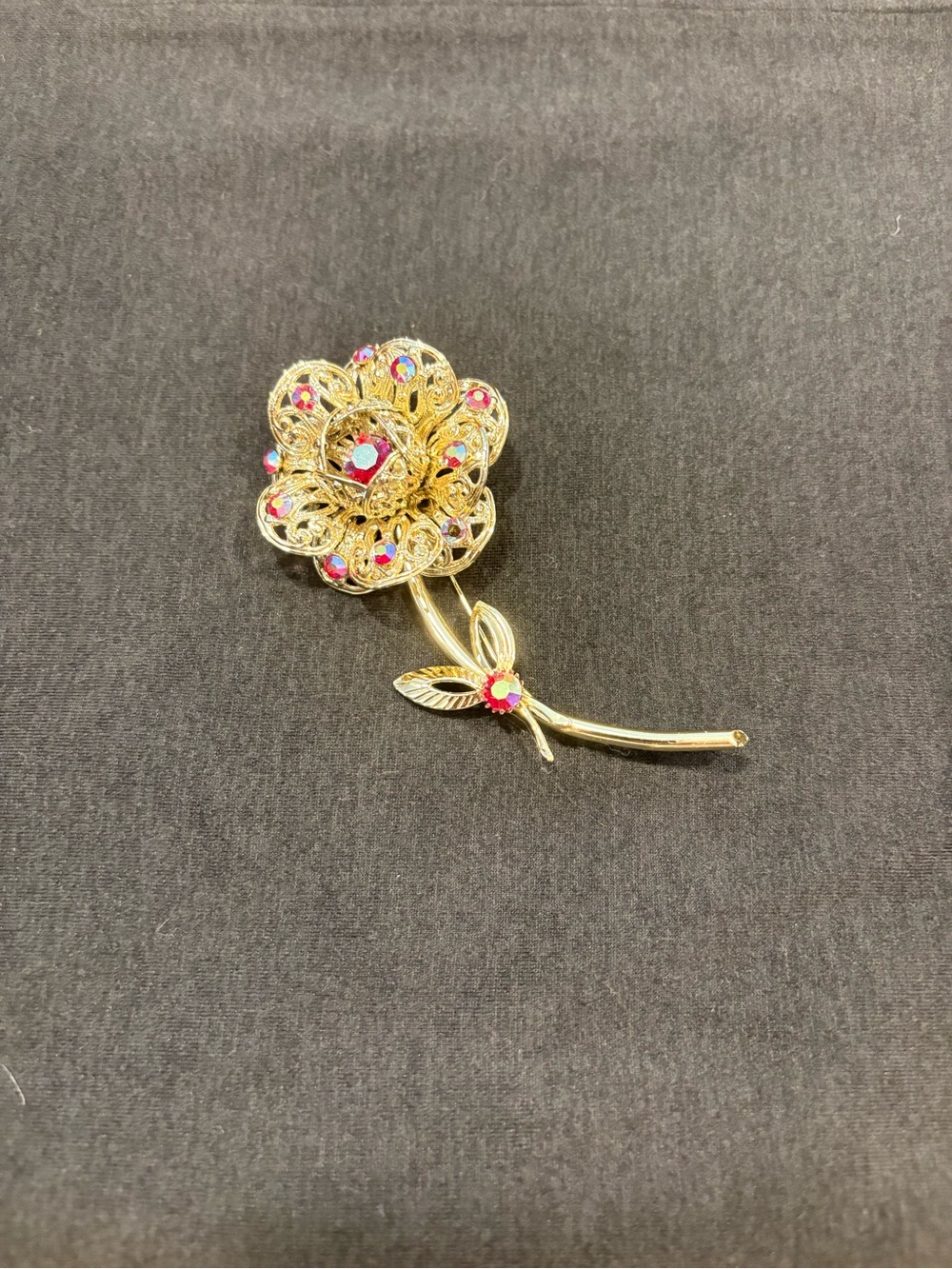 Vintage 1961 Sarah Coventry "Passion Flower" Aurora Borealis Goldtone Brooch Pnk